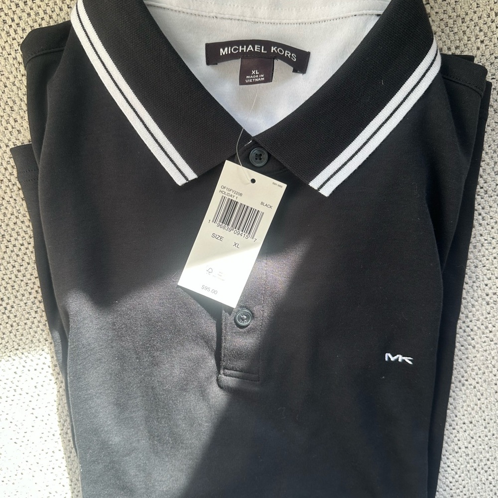 Michael Kors Black Polo Shirt with White Accents
